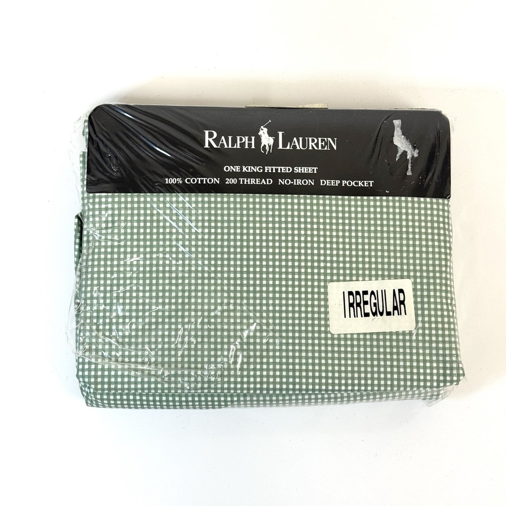 NWT Ralph Lauren Small Gingham Thyme Cal King Fitted Sheet NIP